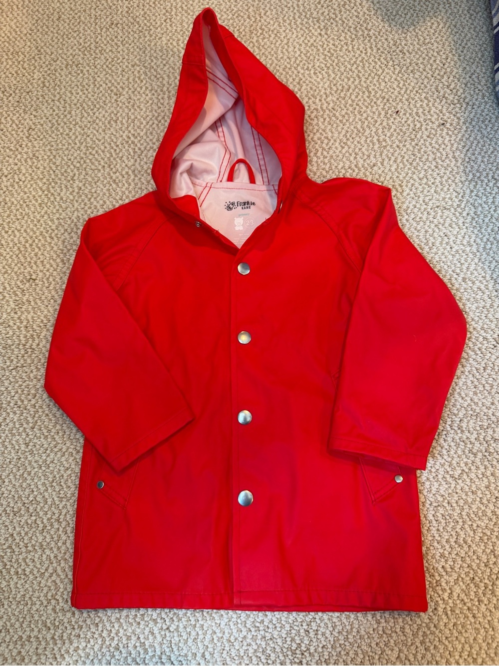 Primary Red Hooded Kids Raincoat with Snap Front
